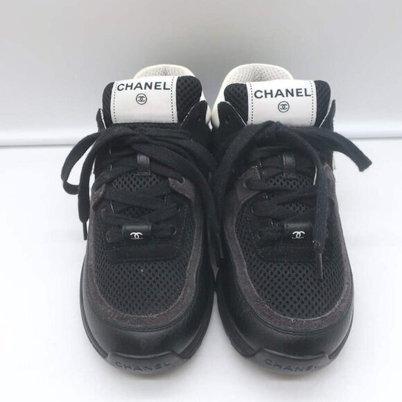 Chanel 10B CC Low Top Sneakers Black Mesh & Leather Size 36 - Picture 5 of 15